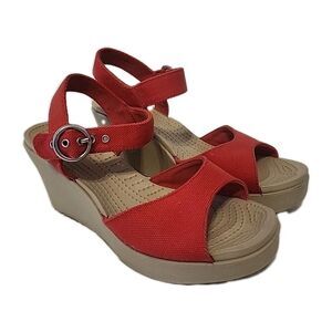 CROCS Red Wedge Sandals